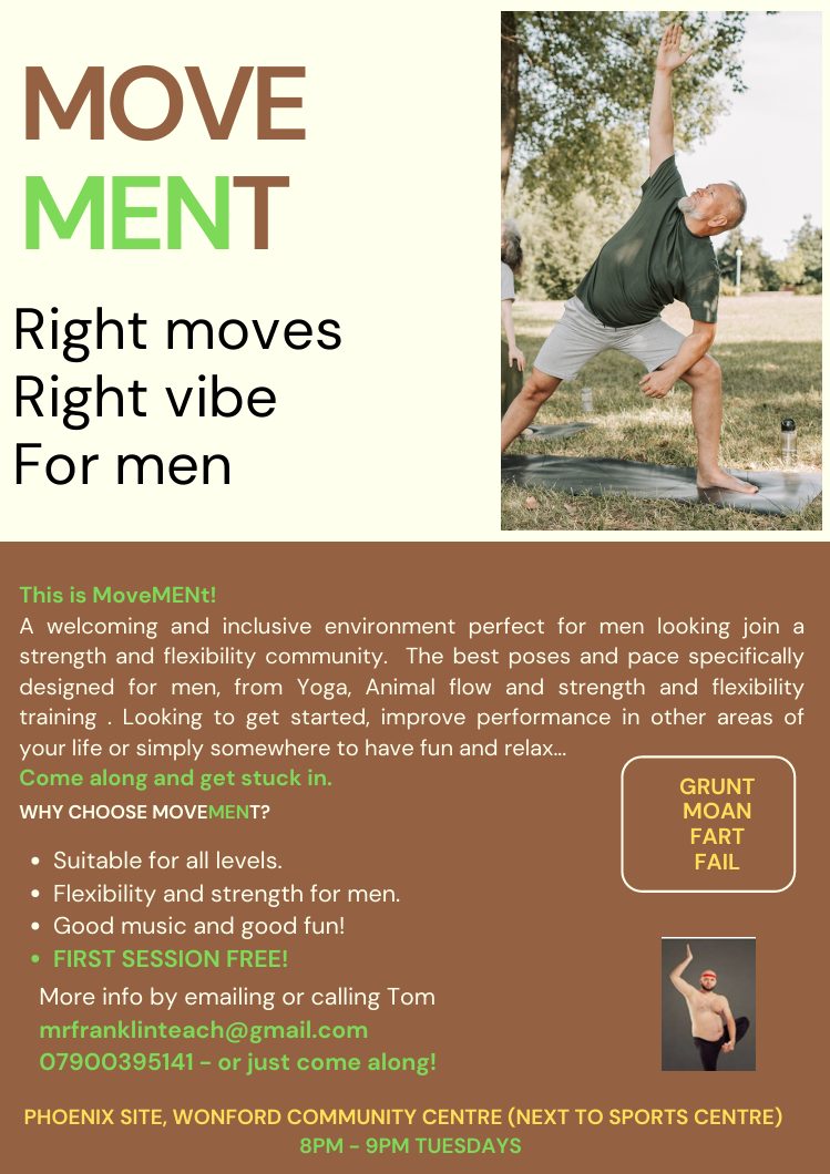 poster about movement, yoga for men